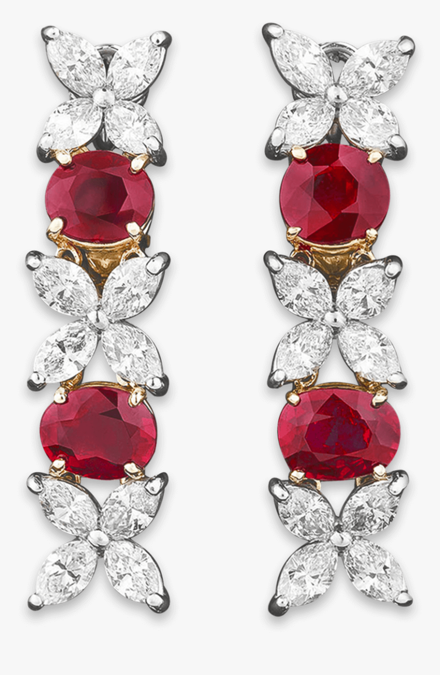 Untreated Burma Ruby And Diamond Earrings - Diamond Real Ruby Earrings, HD Png Download, Free Download