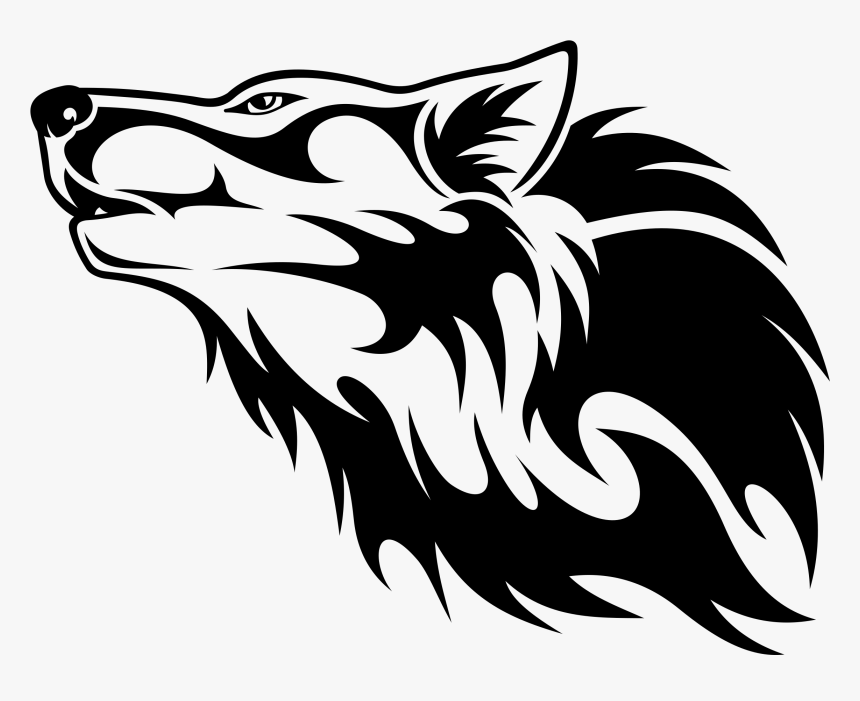 Black And Art,stencil,tail,art - Wolf Head Transparent Background, HD Png Download, Free Download