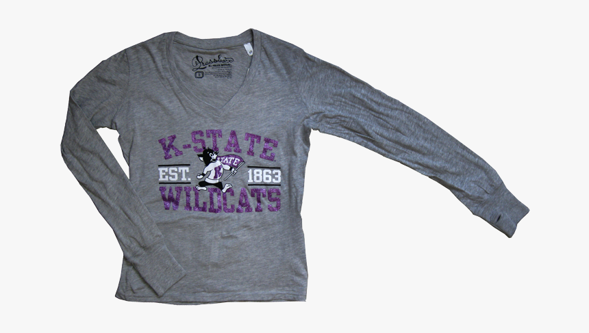 K State Wildcats Retro Line Glitter V Neck Long Sleeve - Long-sleeved T-shirt, HD Png Download, Free Download