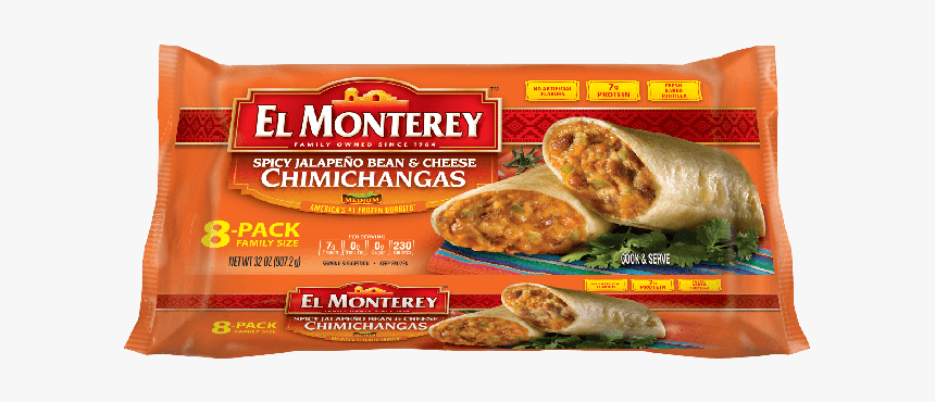 El Monterey Spicy Jalapeno Bean And Cheese Chimichanga - Bean And Cheese Burrito Spicy, HD Png Download, Free Download