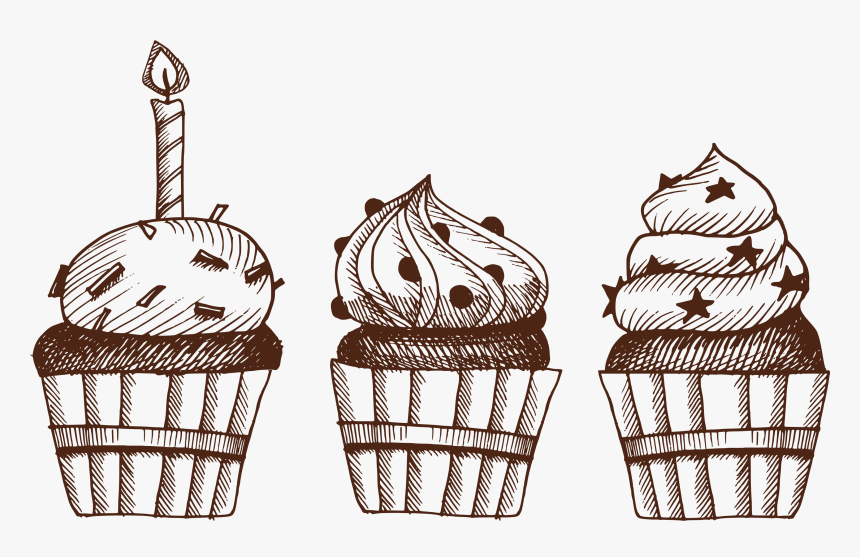 Cupcake Chocolate Cake Birthday Sketch Painted Artwork - Sketches For Birthday, HD Png Download, Free Download