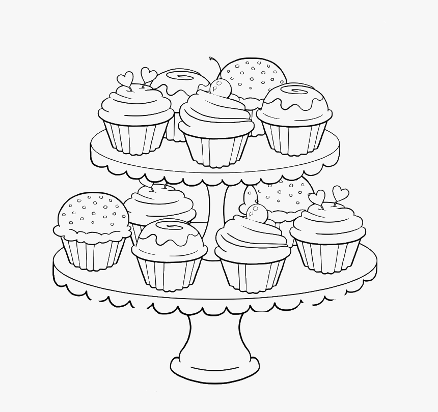 Great Happy Birthday Cupcake Coloring Pages - Coloring Pages For Adults Food, HD Png Download, Free Download