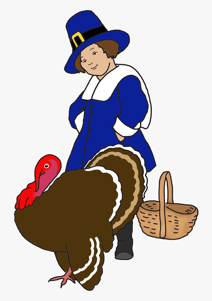 Pilgrim Boy With Basket And Turkey - Thanksgiving, HD Png Download, Free Download