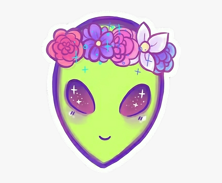 #alien #aliens #hippie #green #cute #cool #flower #flowers - Alien Stickers Aesthetic, HD Png Download, Free Download