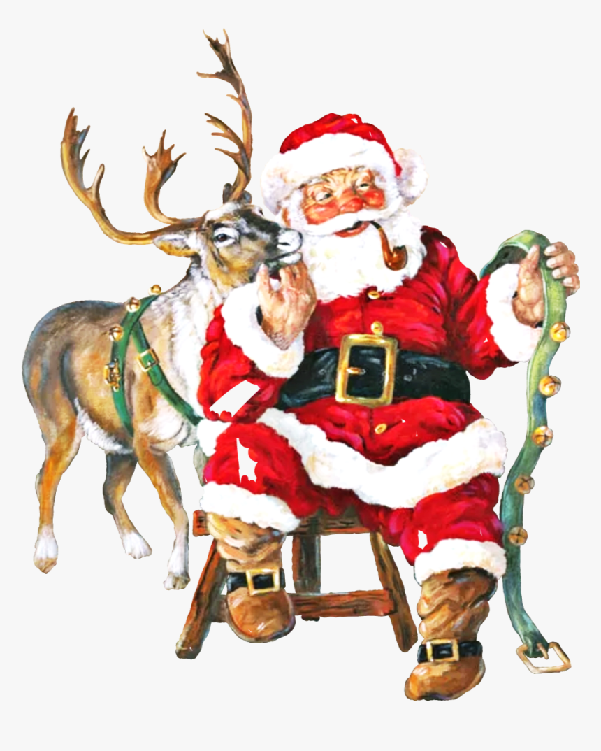 #santa #sitting #reindeer #reins #scsanta - Christmas Memories Riley Blake, HD Png Download, Free Download