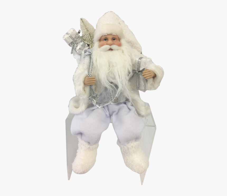 30cm Sitting Santa In White Silver, HD Png Download, Free Download