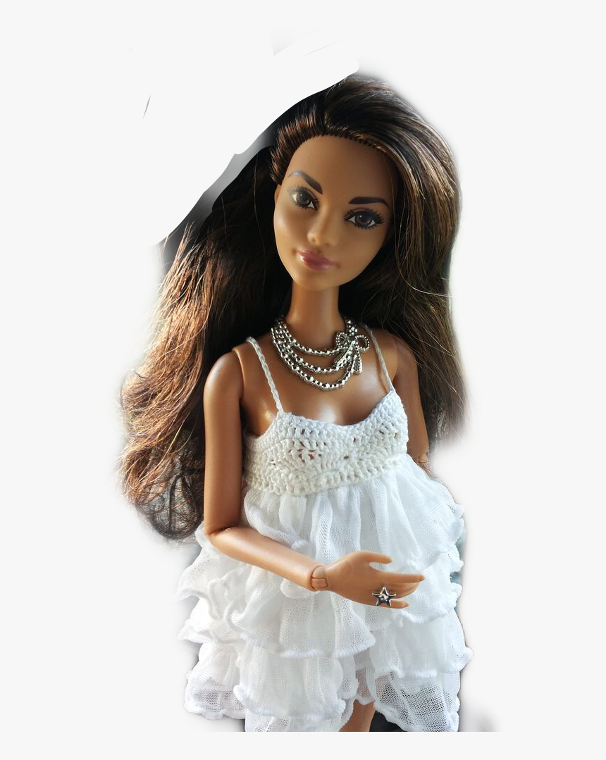 #barbie #brunette #toy #doll #white #top #dress #longhair - Barbie, HD Png Download, Free Download