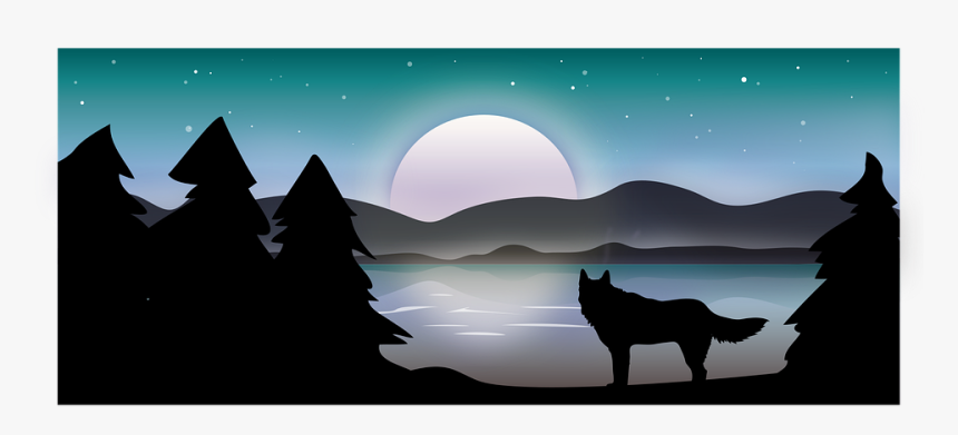 Wolf, Moon, Forest, Night, Star, Lake, Howl - Silhouette, HD Png Download, Free Download