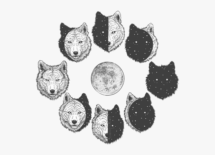 #freetoedit #wolf #wolves #moon #moonphases #night - Wolf And Moon Drawing, HD Png Download, Free Download