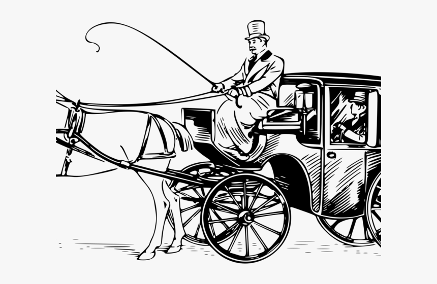 Transparent Wagon Clipart Black And White - Horse Drawn Carriage Drawing, HD Png Download, Free Download