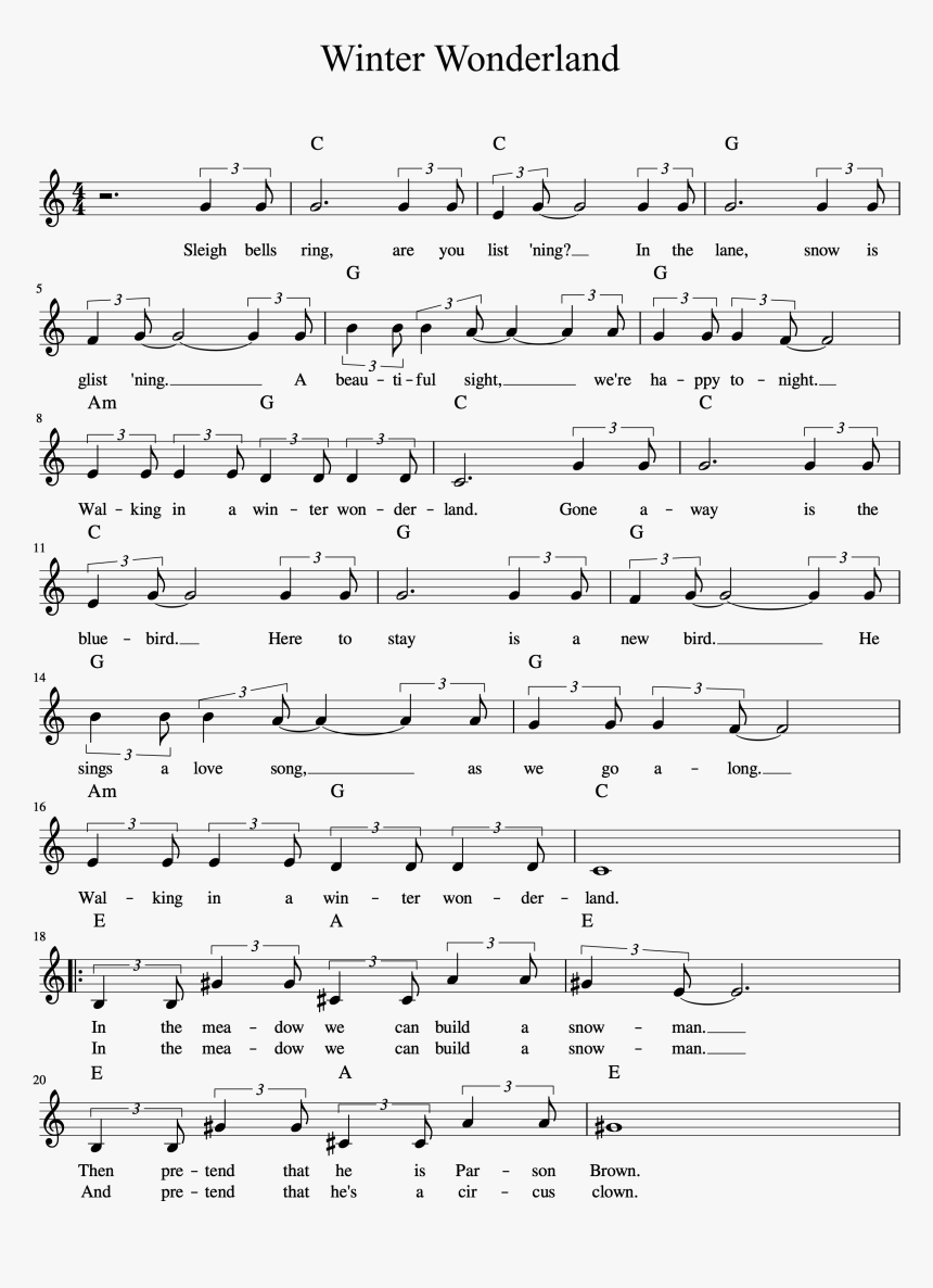 Winter Wonderland Lead Sheet Page - Sheet Music, HD Png Download, Free Download