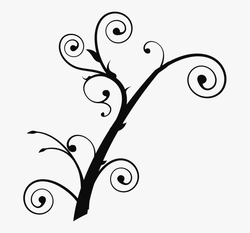 Tree, Branch, Curly, Twig, Floral, Nature, Decoration - Tree Branch Clip Art, HD Png Download, Free Download