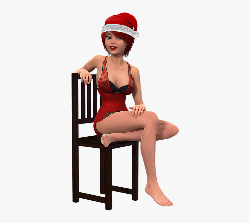 Santa Hat, Woman, Chair, Sitting, Waiting, Beauty, - Santa Woman Hat, HD Png Download, Free Download