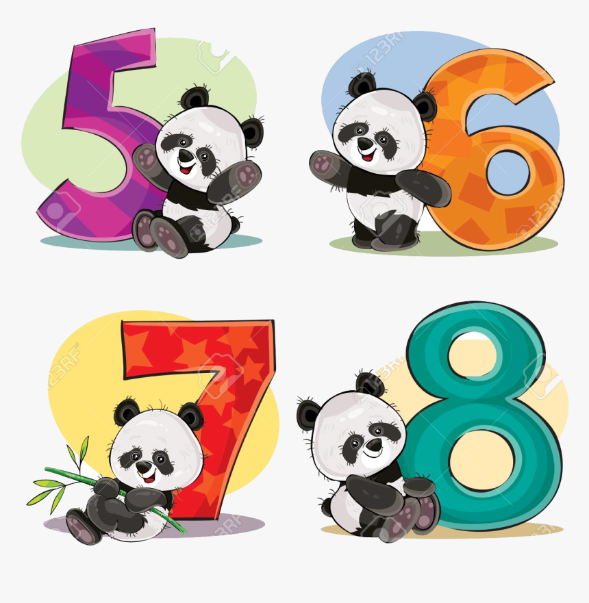 Numbers Set Of Cute Baby Panda Bears With Vector Cartoon - Cute Clipart Number 6, HD Png Download, Free Download
