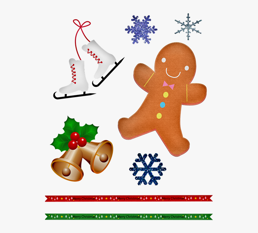 Gingerbread Man, Bells, Christmas, Ice Skates - Christmas, HD Png Download, Free Download