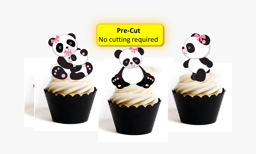 12x Edible Wafer Baby Girl Panda Cupcake Toppers For - Panda Design For Scrapbook, HD Png Download, Free Download