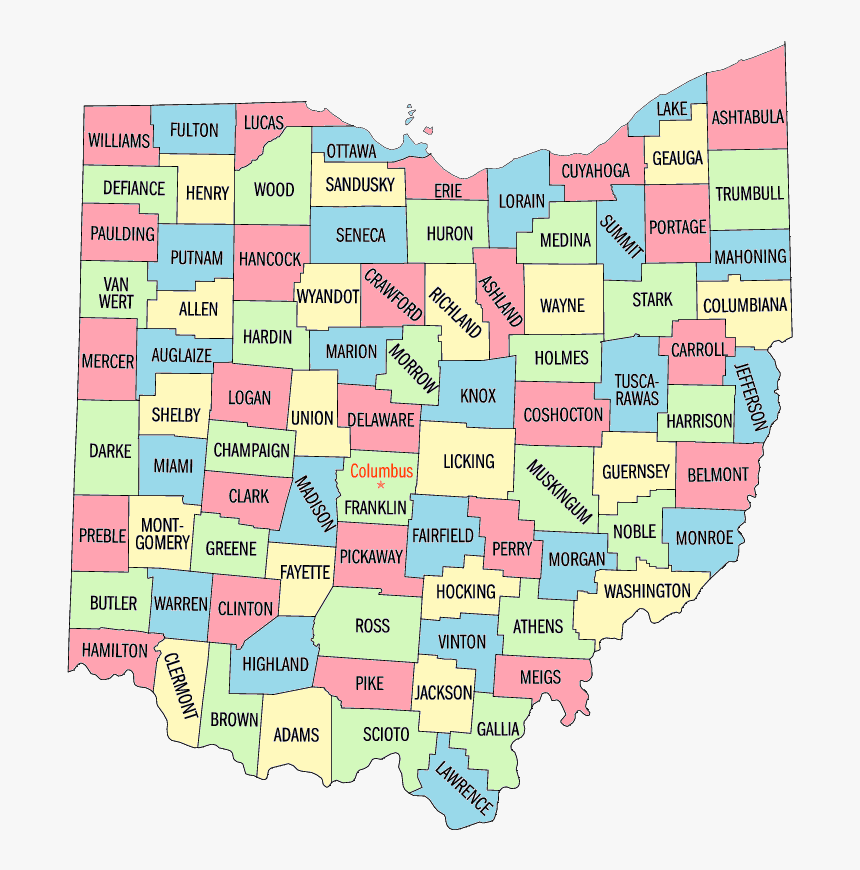 Ohio Counties Color Map - Ohio Map Png, Transparent Png, Free Download