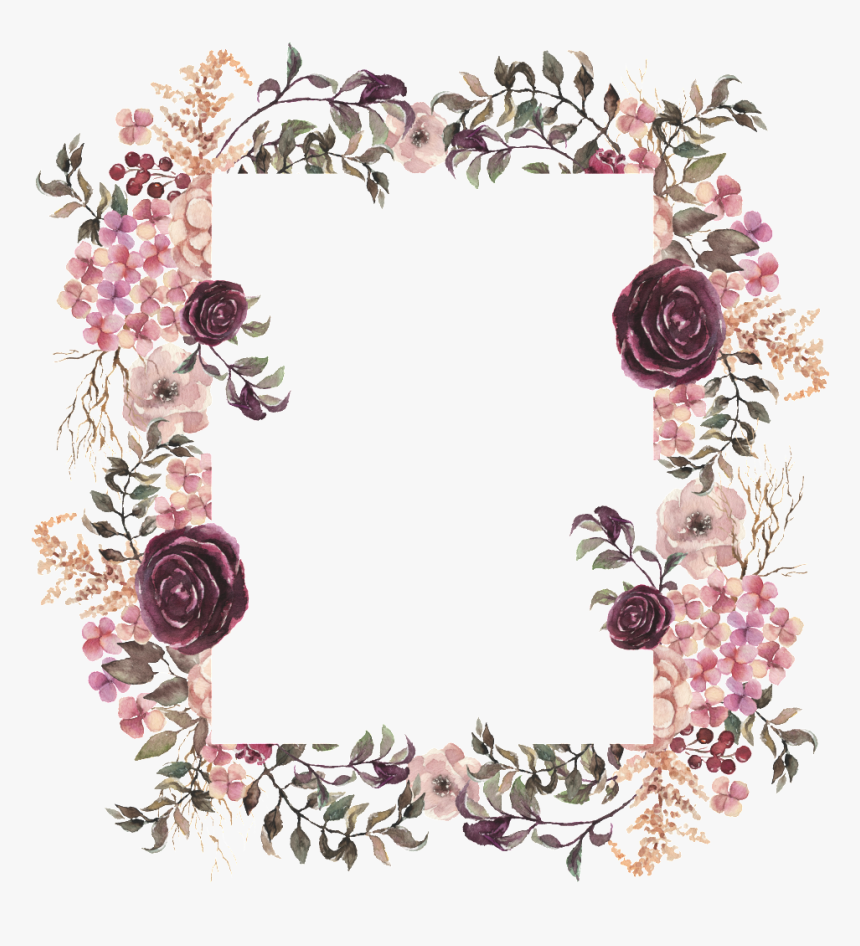 Transparent Boho Clipart - Burgundy & Pink Floral Border, HD Png Download, Free Download