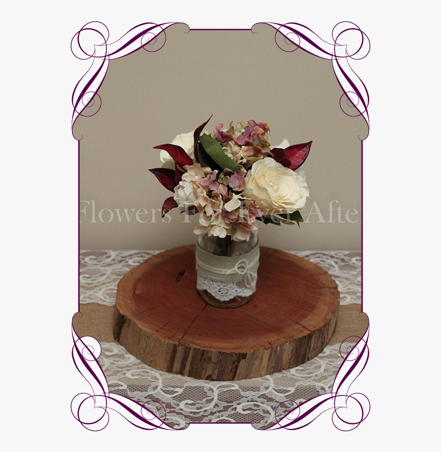 Vintage Pastel And Burgundy Rose And Hydrangea Silk - Centrepiece, HD Png Download, Free Download