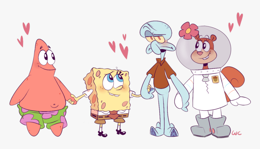 Spongebob And Patrick And Squidward And Sandy Spongebob - Sandy Cheeks And Squidward, HD Png Download, Free Download