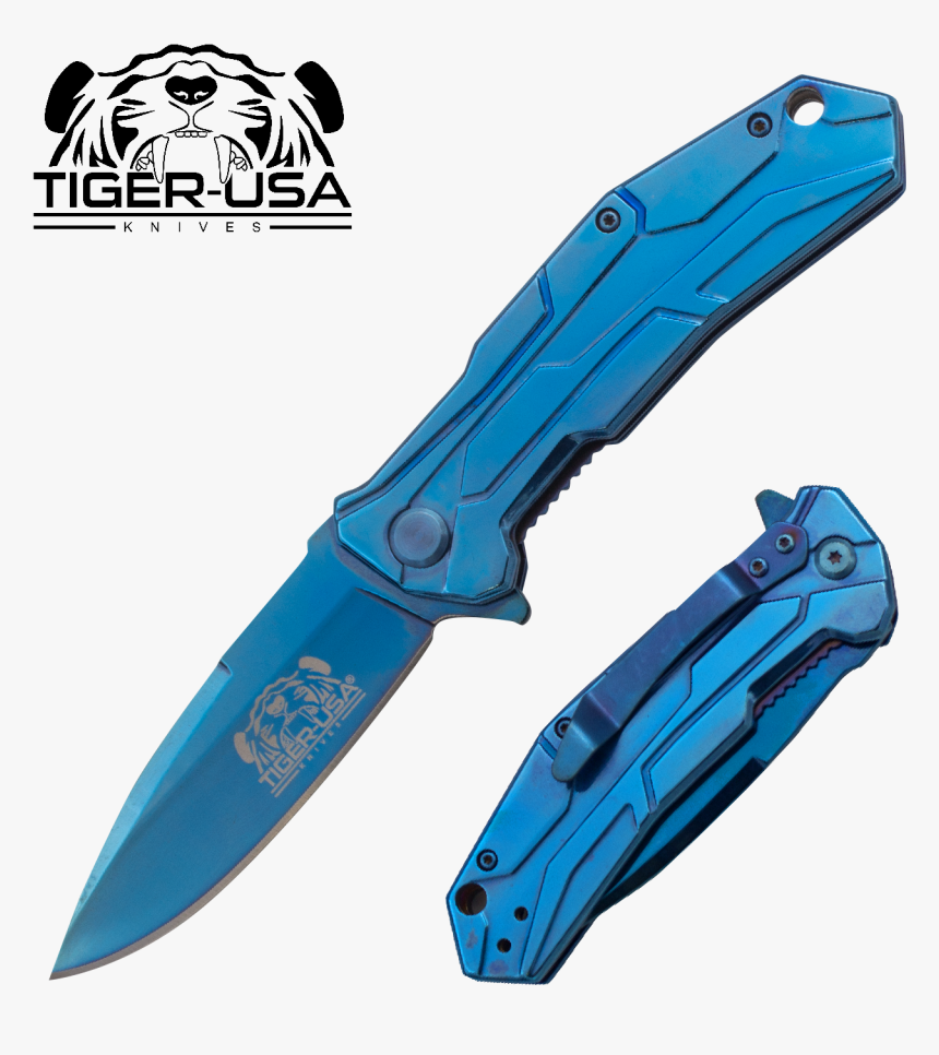 Tiger Usa® Folding Knife W/clip , , Panther Trading - Tiger Usa Blue Tactical Folding Knife, HD Png Download, Free Download
